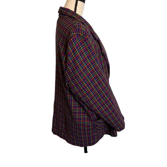 Blair Blazer Womens 10 Rainbow Wool Blend Houndstooth Check One Button Pockets - Picture 3 of 15